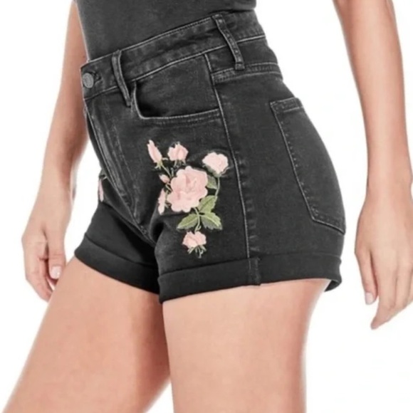 Guess Pants - Guess Floral Embroidered Black Jean Shorts Size 27